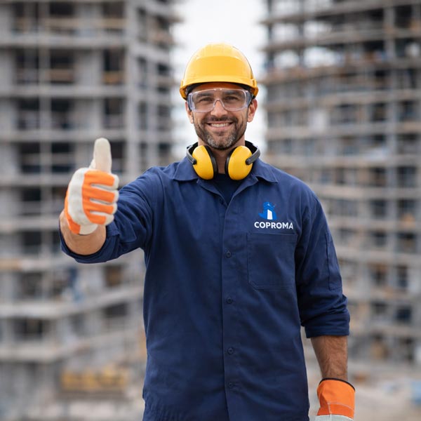 Trabajador de la empresa coproma saludando con pulgar arriba